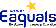 Eaquals Accredited logo featuring the word "Eaquals" in blue with a yellow star above the letter "q" and the word "Accredited" in smaller blue text above "Eaquals.