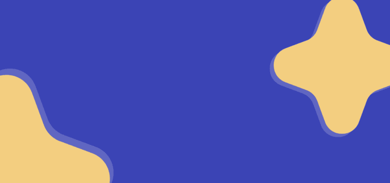 Abstract image with a blue background and two organic yellow shapes, one in the lower left corner and one in the upper right, both outlined with a lighter blue border.