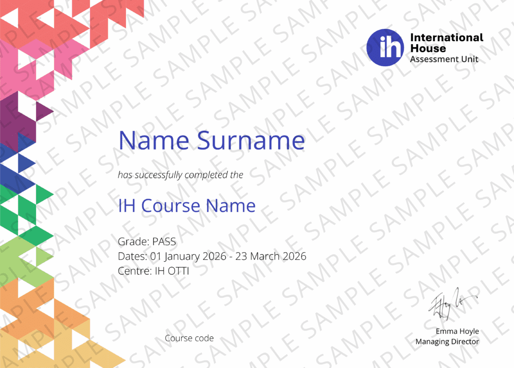 Sample of IH AU certificate with Cambridge logo