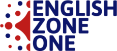 Navy text reads ENGLISH ZONE ONE in capitalised lettering, beside a red and navy logo.