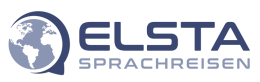 Logo featuring a blue silhouette of a head with sound waves, next to the blue text "ELSTA" and gray text "SPRACHDIENST".