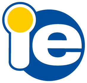 Blue and white lowercase letters "i" and "e" with a yellow dot above the "i," forming a stylized logo on a white background.